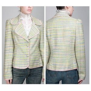 INGWA MELERO Vintage Tweed Fitted Round Collar Button Front Multicolor Blazer 10